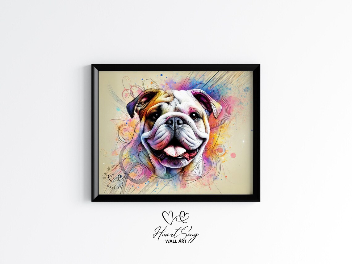 English Bulldog Abstract Watercolor Splash Colorful Dog Face Poster