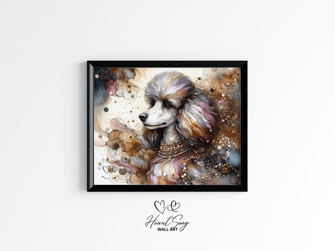 Poodle Dog Painting Rustic Abstract Wall Art With Flowing Alcohol Ink Textures For Modern Decor Lovers 901