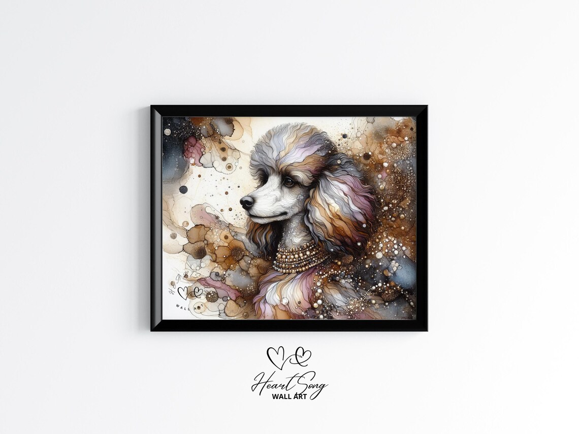 Poodle Portrait Soft Neutral Alcohol Ink Dog Poster for Poodle Fans