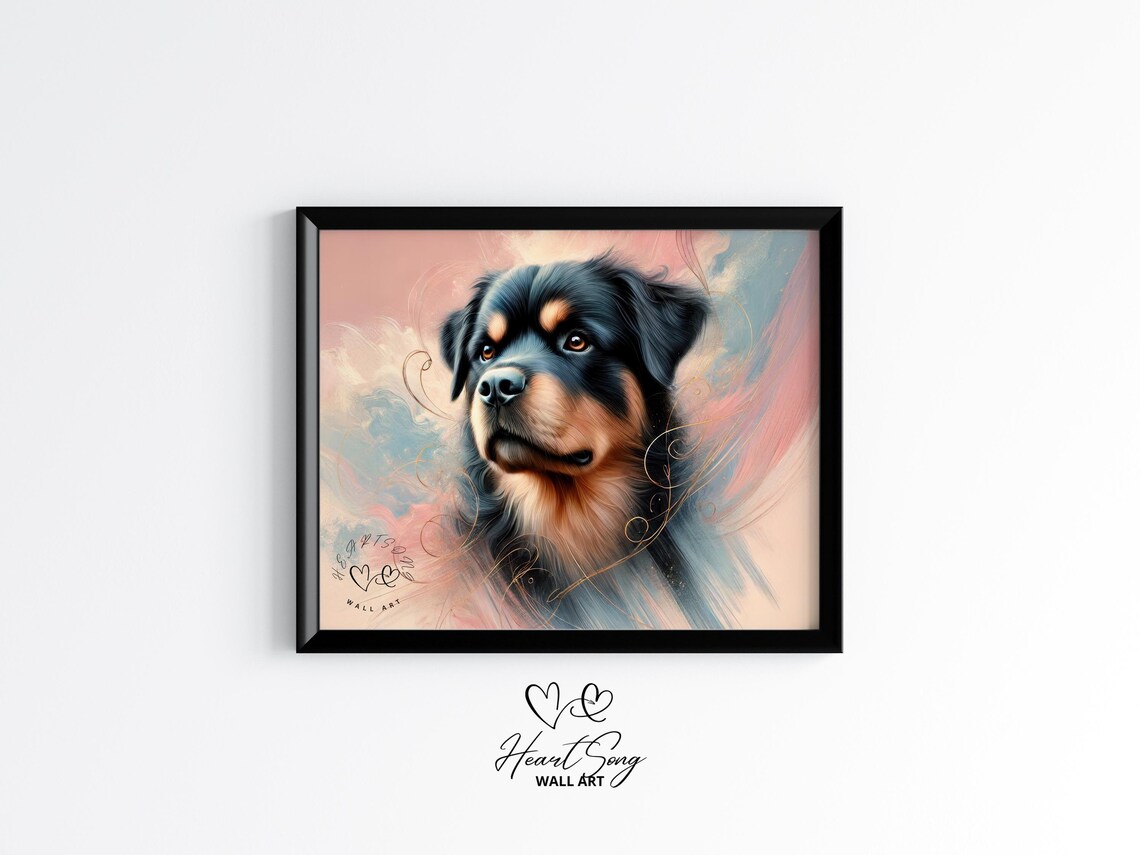 Sweet Soulful Rottweiler Watercolor Pet Portrait Loyal Dog Poster