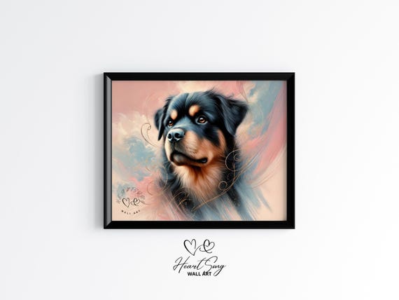 Rottweiler Watercolor Wall Art Moody Dog Portrait Vintage Pet Print Warm Earthy Country Decor Painting 582