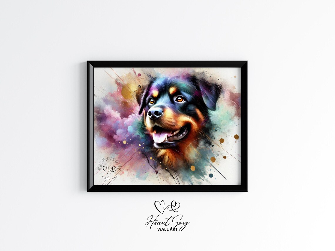 Rottweiler Dog Rainbow Splash Watercolor Pet Portrait Poster