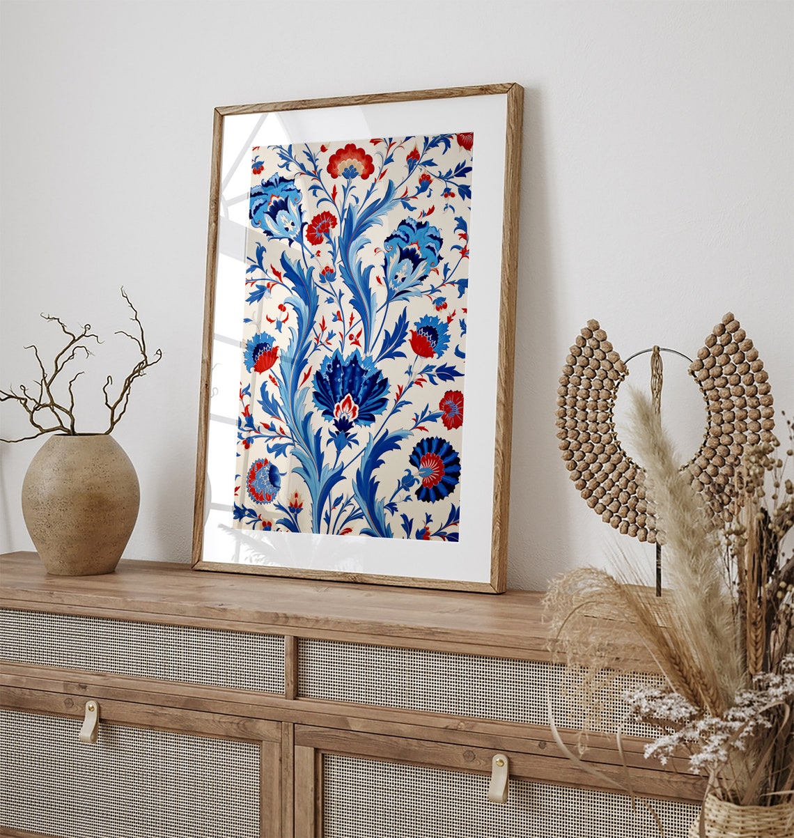 Blue and Red Turkish Ottoman Floral Tile Pattern Vintage Poster - Image 3