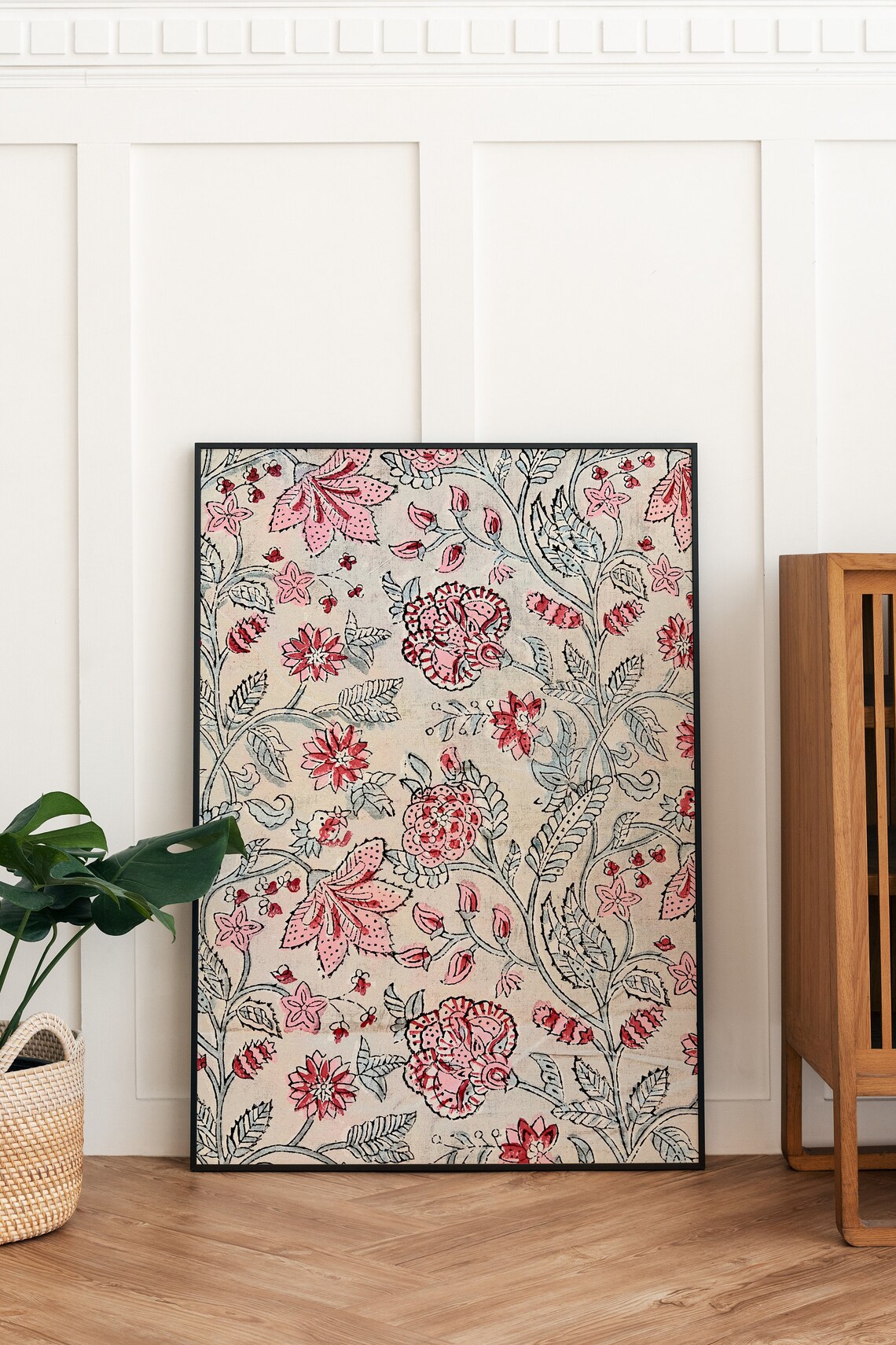 Pink Grey Indian Floral Block-Printed Jaipur Botanical Garden Poster - Image 2