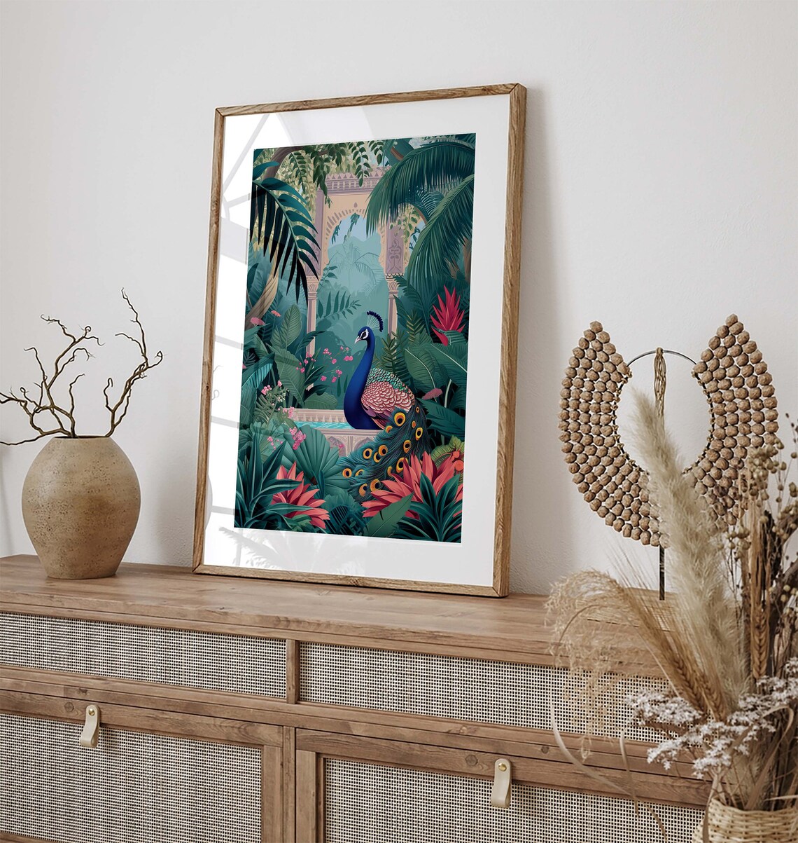 Peacock Tropical Indian Floral Nature Art Print - Image 3