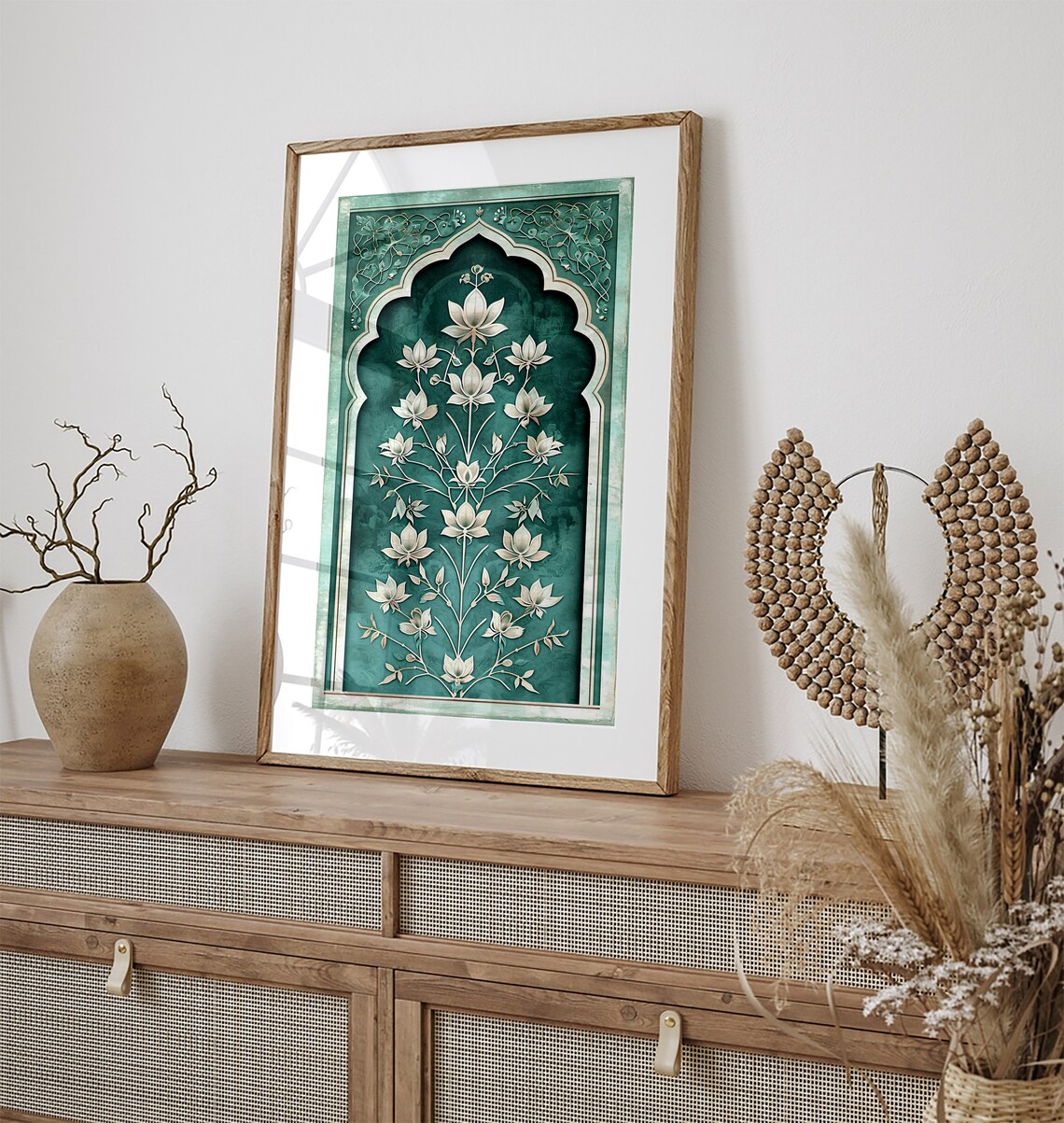 Vintage Indian Inlay Work Floral Art Print - Image 3