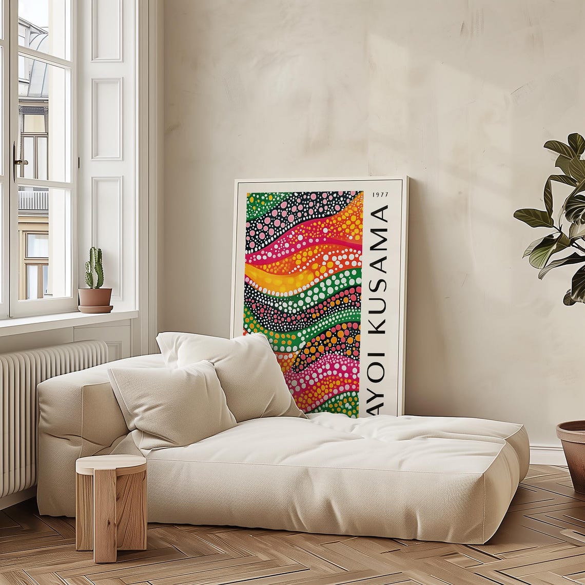 Yayoi Kusama 1977 Psychedelic Polka Dot Rainbow Wave Art Poster - Image 3