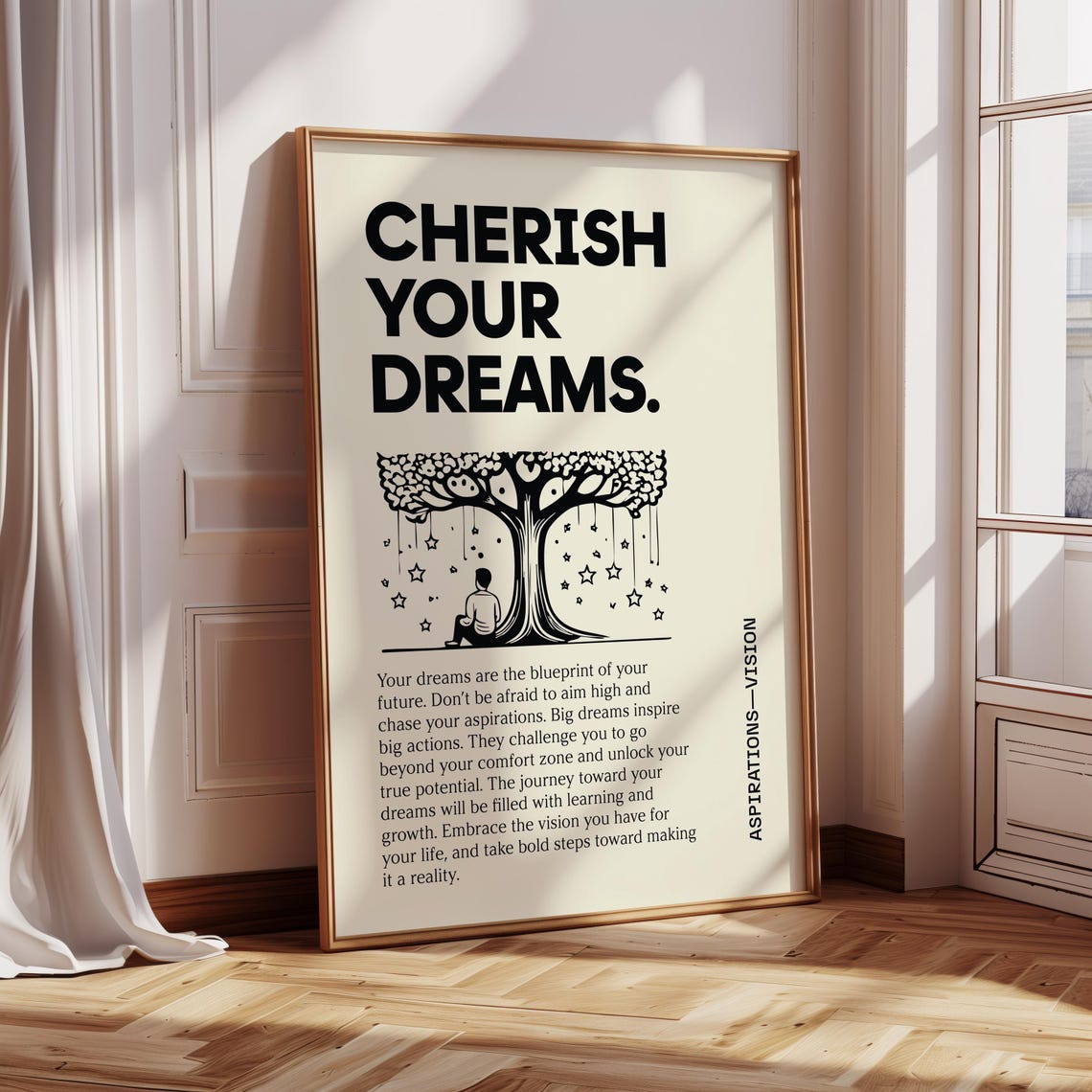 Cherish Your Dreams Star Tree Motivational Quote Bedroom Wall Art