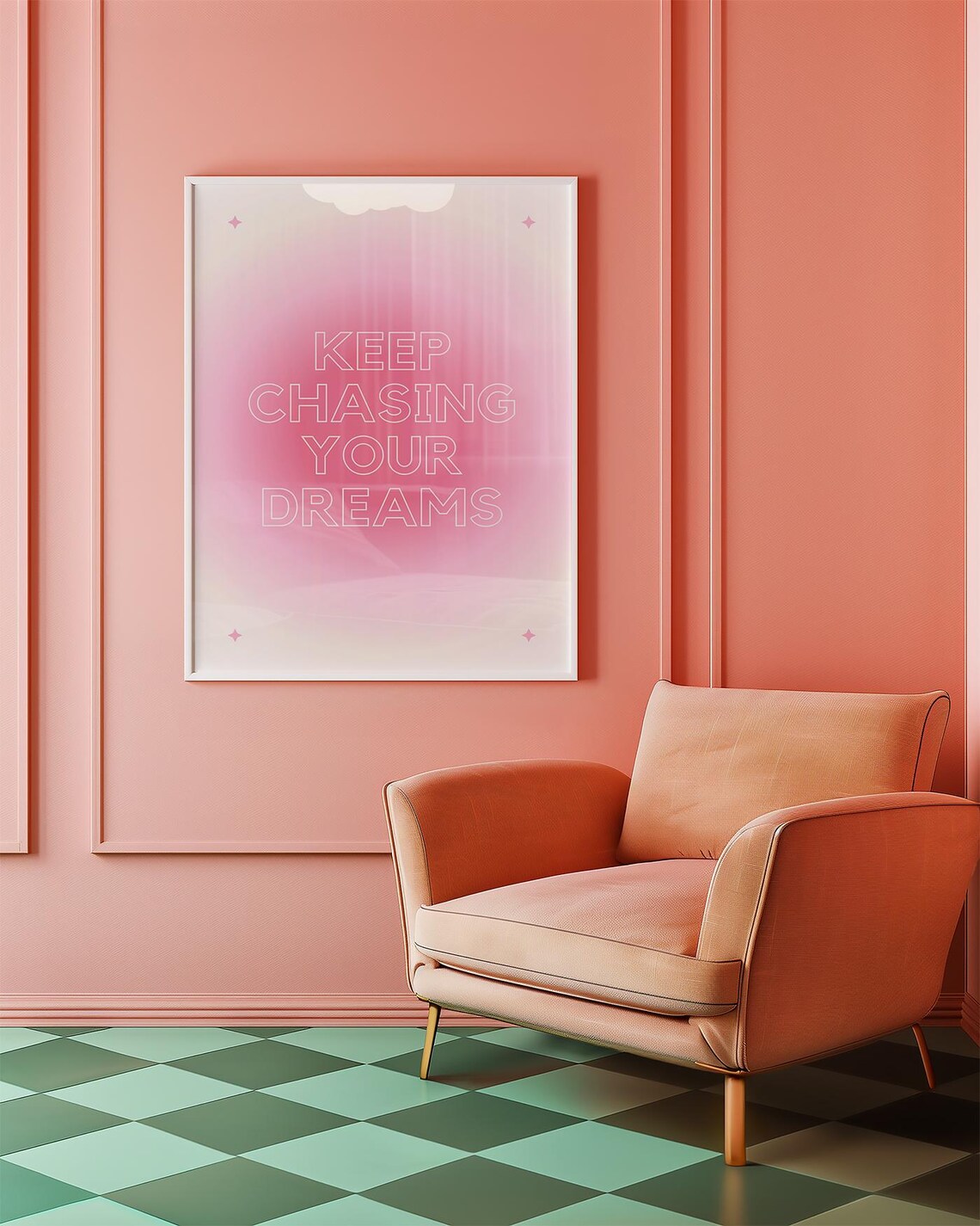 Keep Chasing Your Dreams Motivational Wall Art Pink Aesthetic Poster Inspirational Quote Print Positive Room Decor For Teen Girl Bedroom - Image 2
