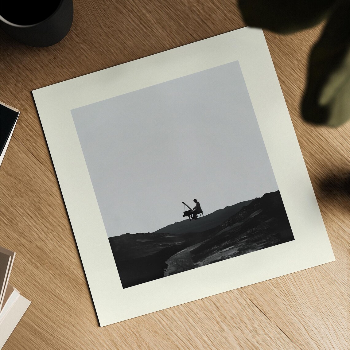 Pianist Silhouette Playing On A Dark Hilltop Monochrome Poster - Image 3