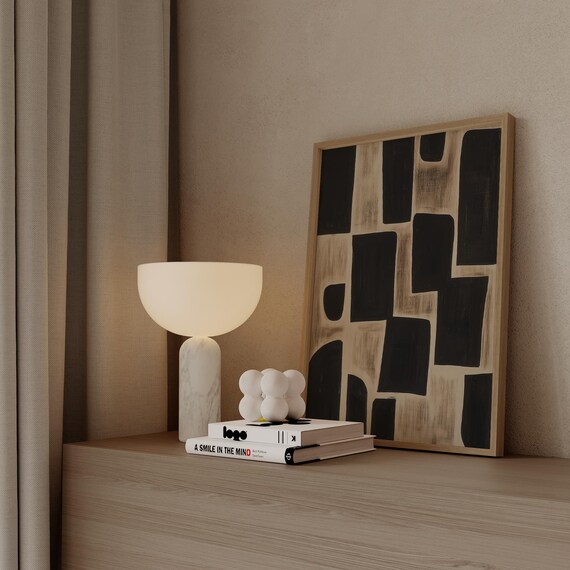 Midnight Mosaic Wabi Sabi Modern Abstract Art Print Minimalist Black And Beige Geometric Wall Decor For Contemporary Spaces Luxury Art