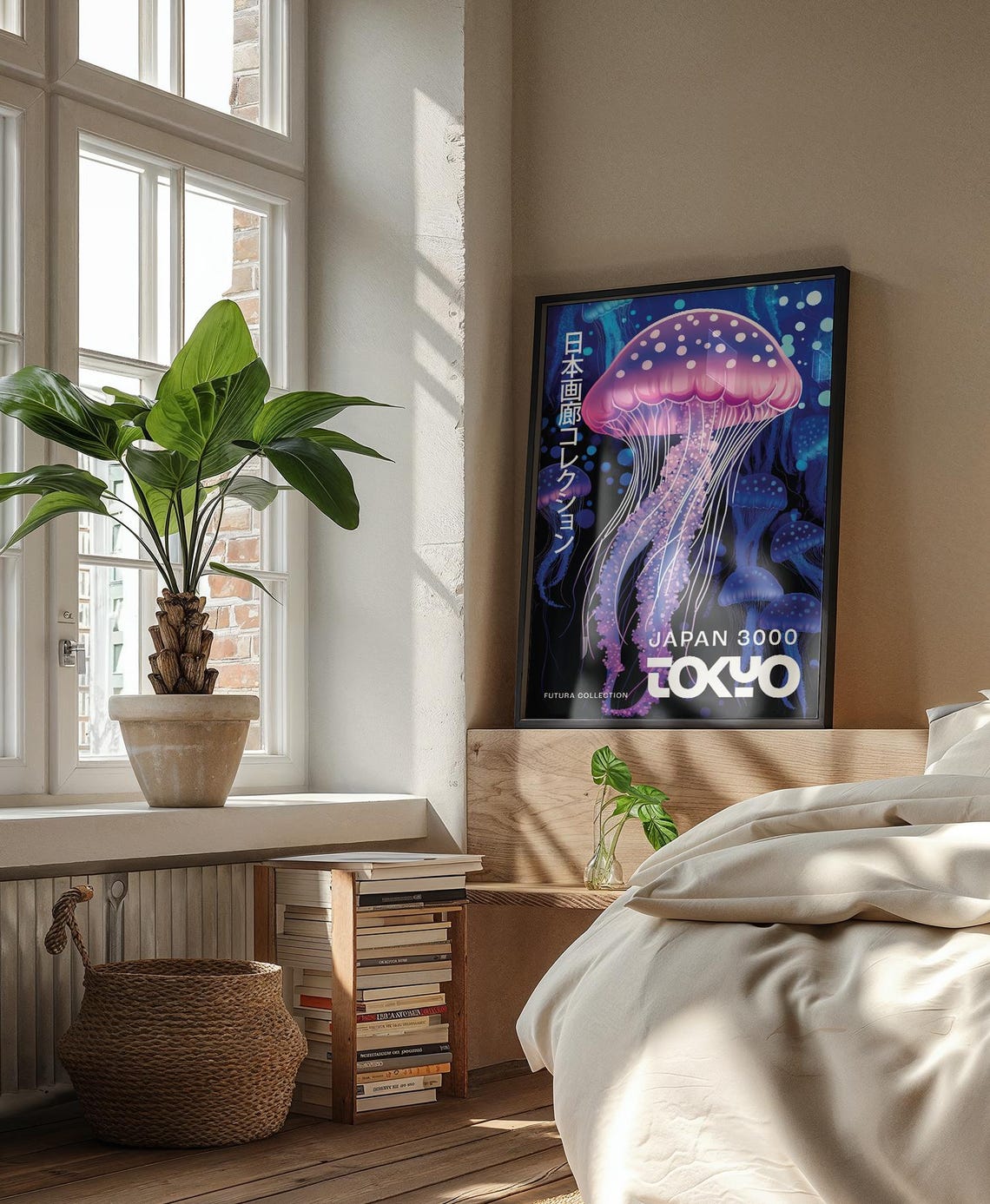 Tokyo Japan 3000 Neon Jellyfish Deep Sea Illustration Art Poster - Image 3