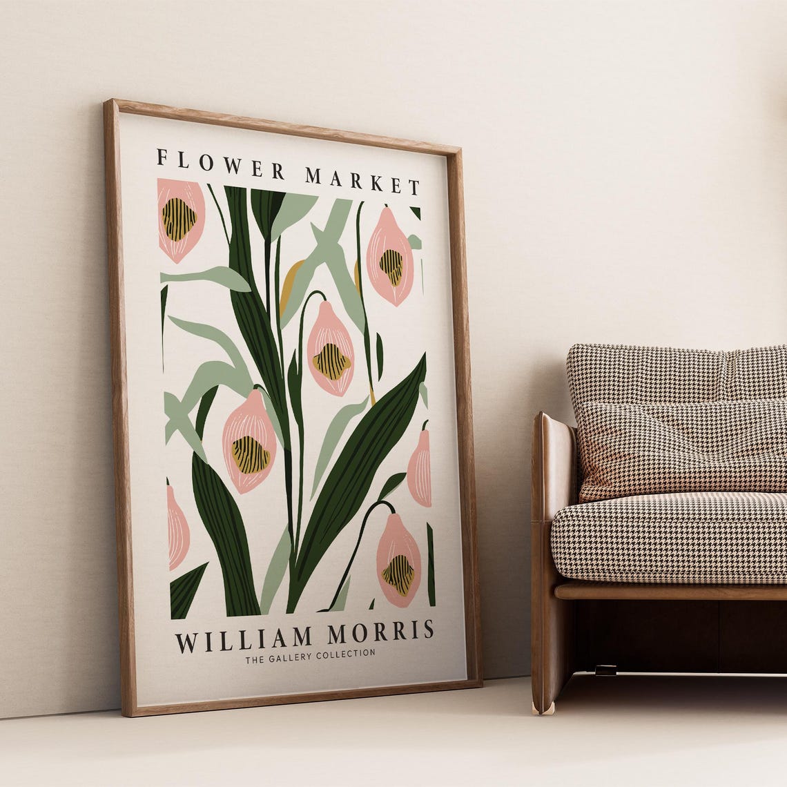 William Morris Flower Market Pink Tulip Bloom Abstract Art Poster