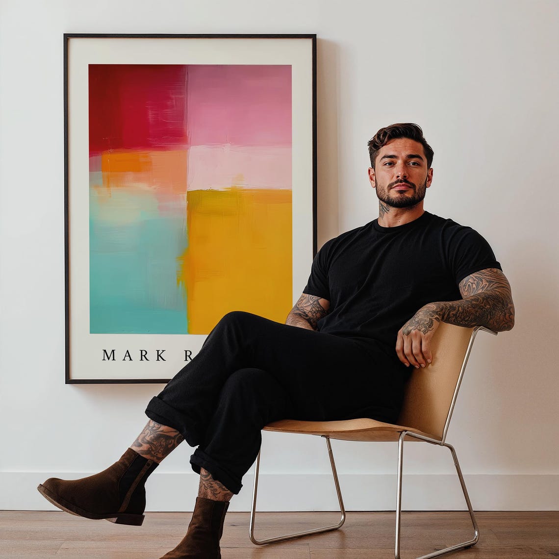 Mark Rothko Bright Crimson Pink Teal Mustard Abstract Blocks Print - Image 3