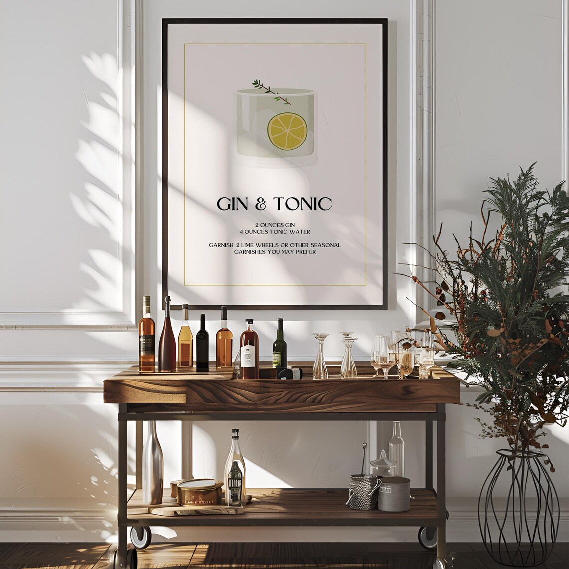 Gin and Tonic Cocktail Recipe Poster Minimalist Bar Kitchen Decor - Image 3
