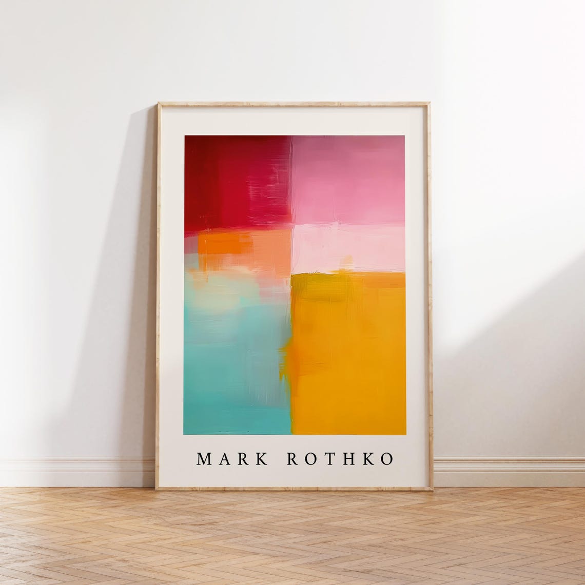 Mark Rothko Bright Crimson Pink Teal Mustard Abstract Blocks Print