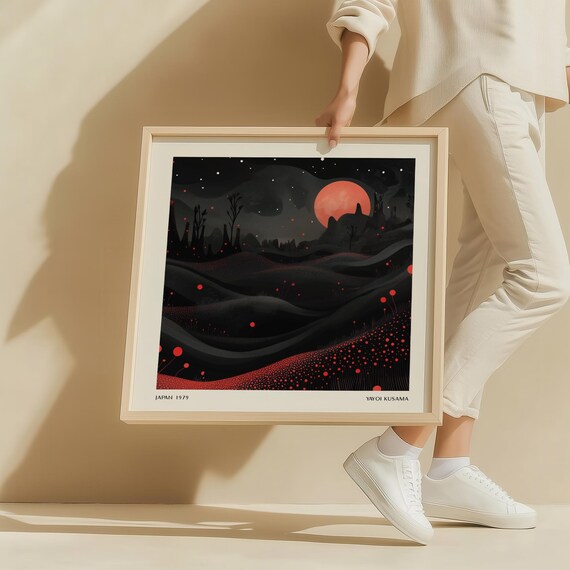 Glowing Red Moon Over Black Dunes Yayoi Kusama Japan 1979 Poster