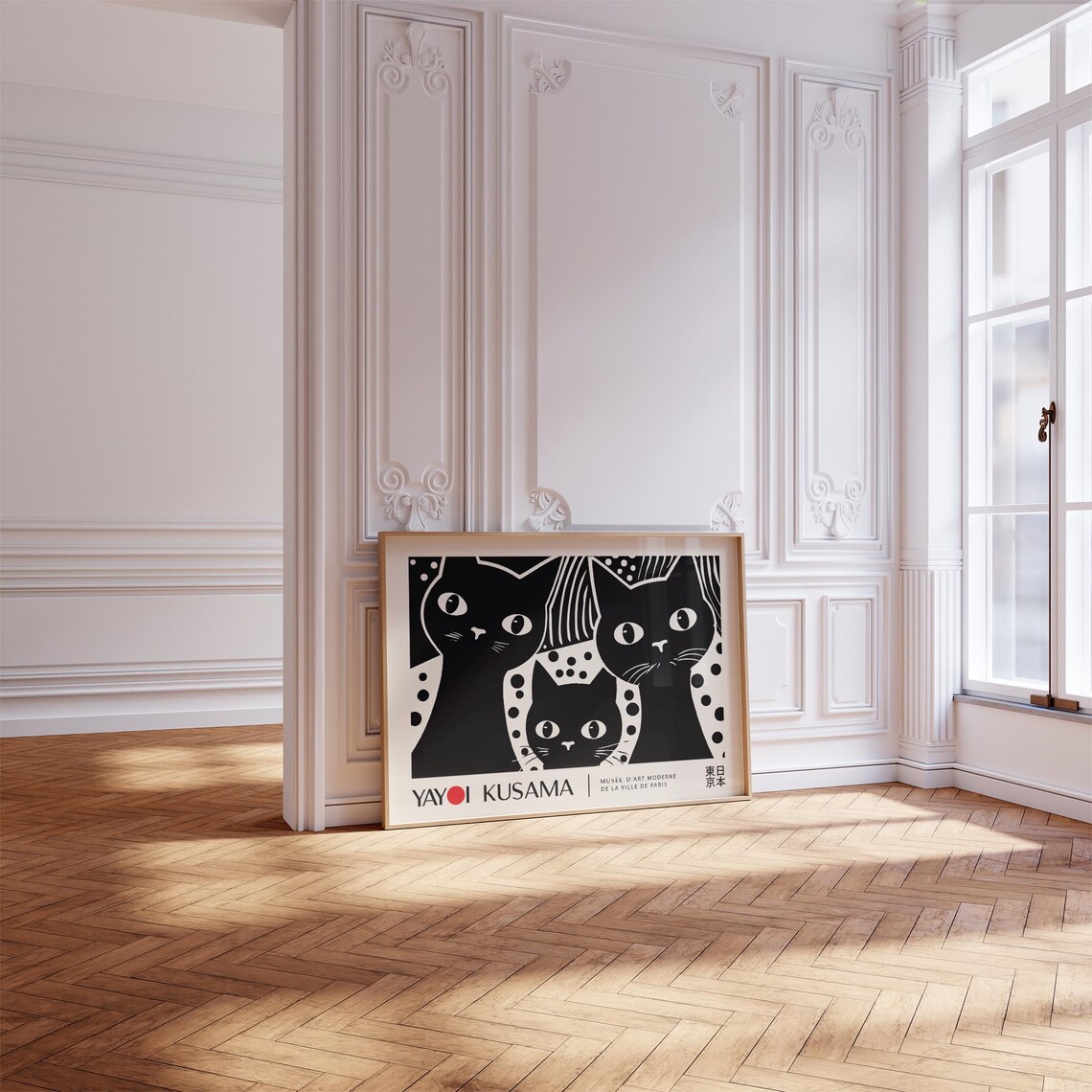 Yayoi Kusama Three Black Cats Dot Art Cute Paris Exhibition Style Poster - Image 2