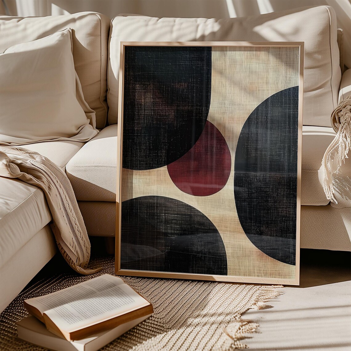 Modern Dark Arches Burgundy Circle Beige Textured Abstract Poster - Image 3