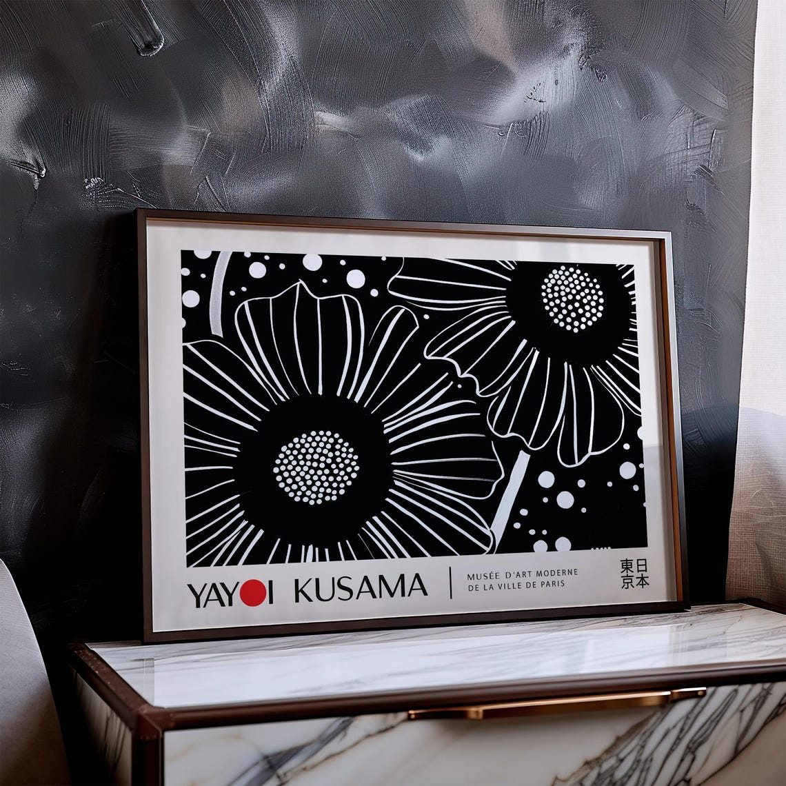 Yayoi Kusama Black White Floral Dot Art Monochrome Botanical Poster - Image 2