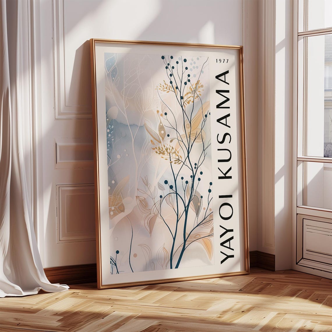 Yayoi Kusama 1977 Delicate Beige Botanical Tree Modern Art Poster