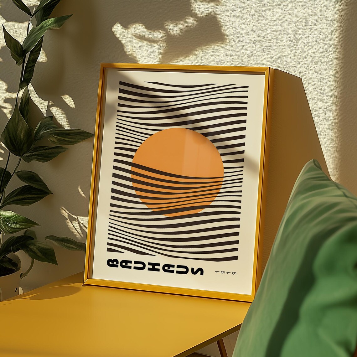 Bauhaus 1919 Orange Sun Black Wavy Line Retro Modern Art Poster - Image 4