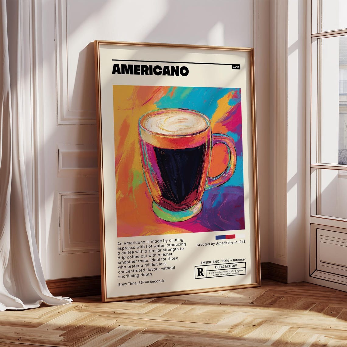 Americano Coffee Colorful Recipe Kitchen Wall Art in Bold Style - Image 4
