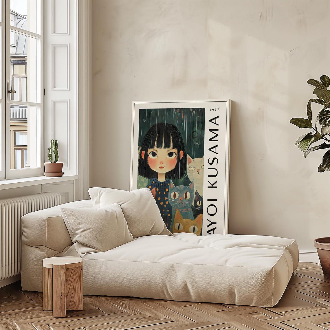 Quirky Girl And Cats Art Print Yayoi Kusama Inspired Whimsical Wall Art For Bedroom Dorm Room Poster Unique Print For Living Room Wall - Image 4