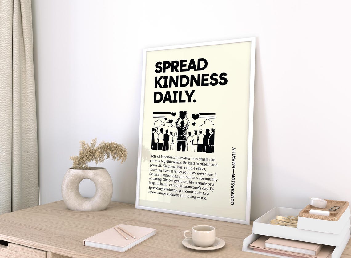 Spread Kindness Daily Compassion Empathy Inspirational Quote Poster - Image 3