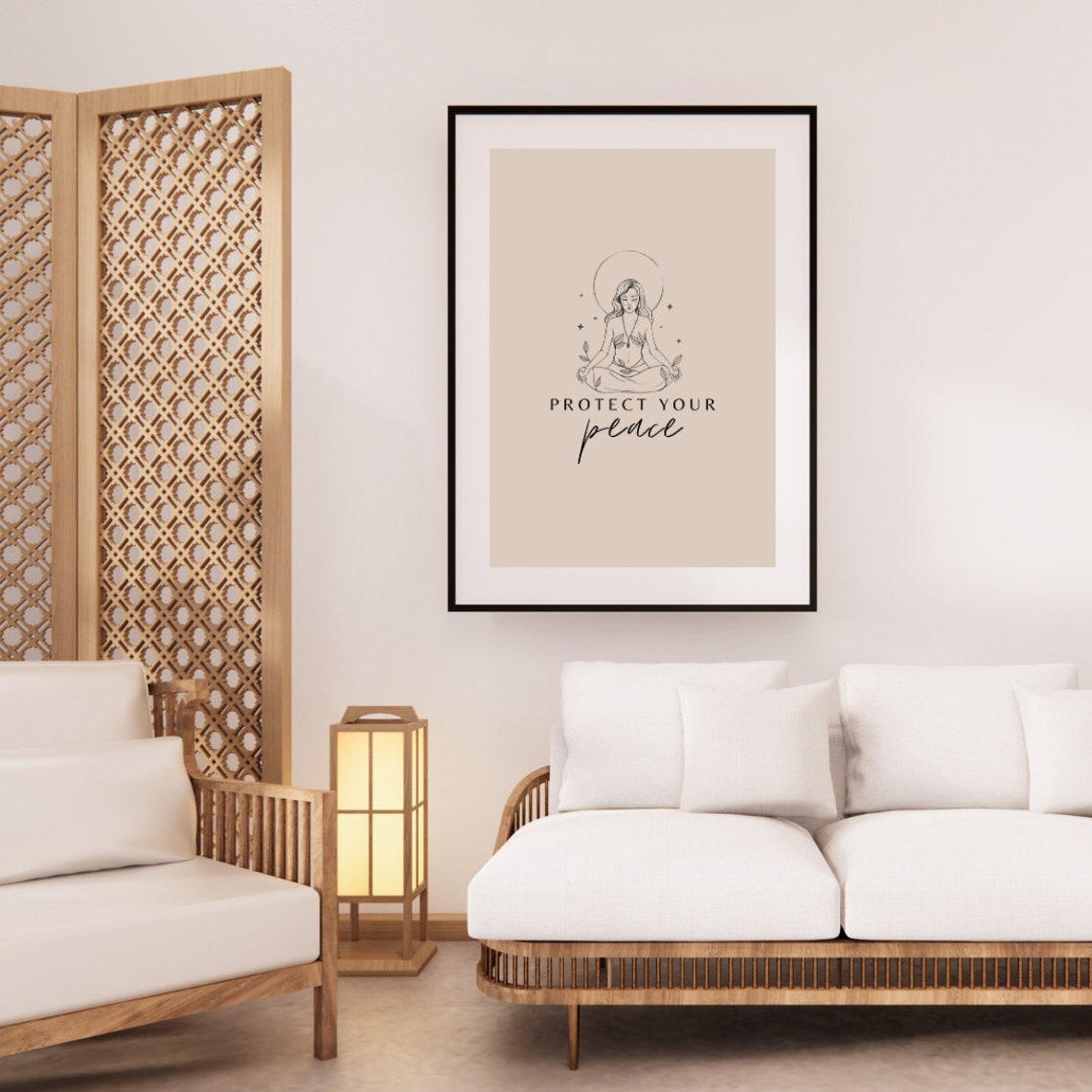 Protect Your Peace Meditating Moon Line Art Yoga Quote Poster - Image 3