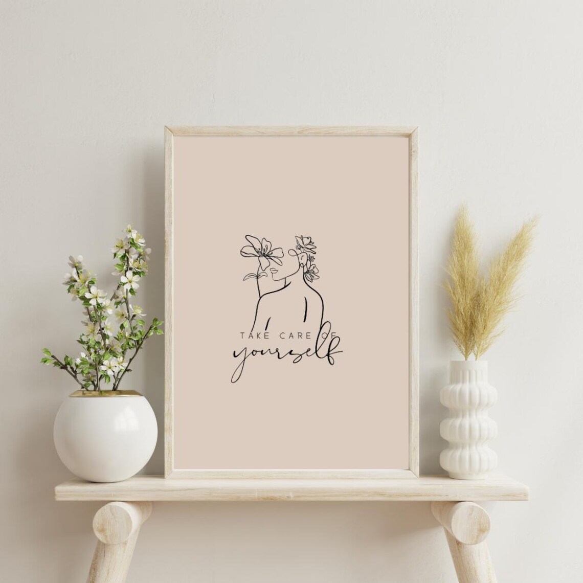 Take Care of Yourself Floral Line Art Self Care Quote Poster - Image 3