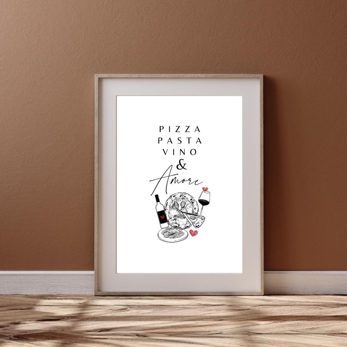 Pizza Pasta Vino Amore Italian Food Illustration Kitchen Poster - Image 3