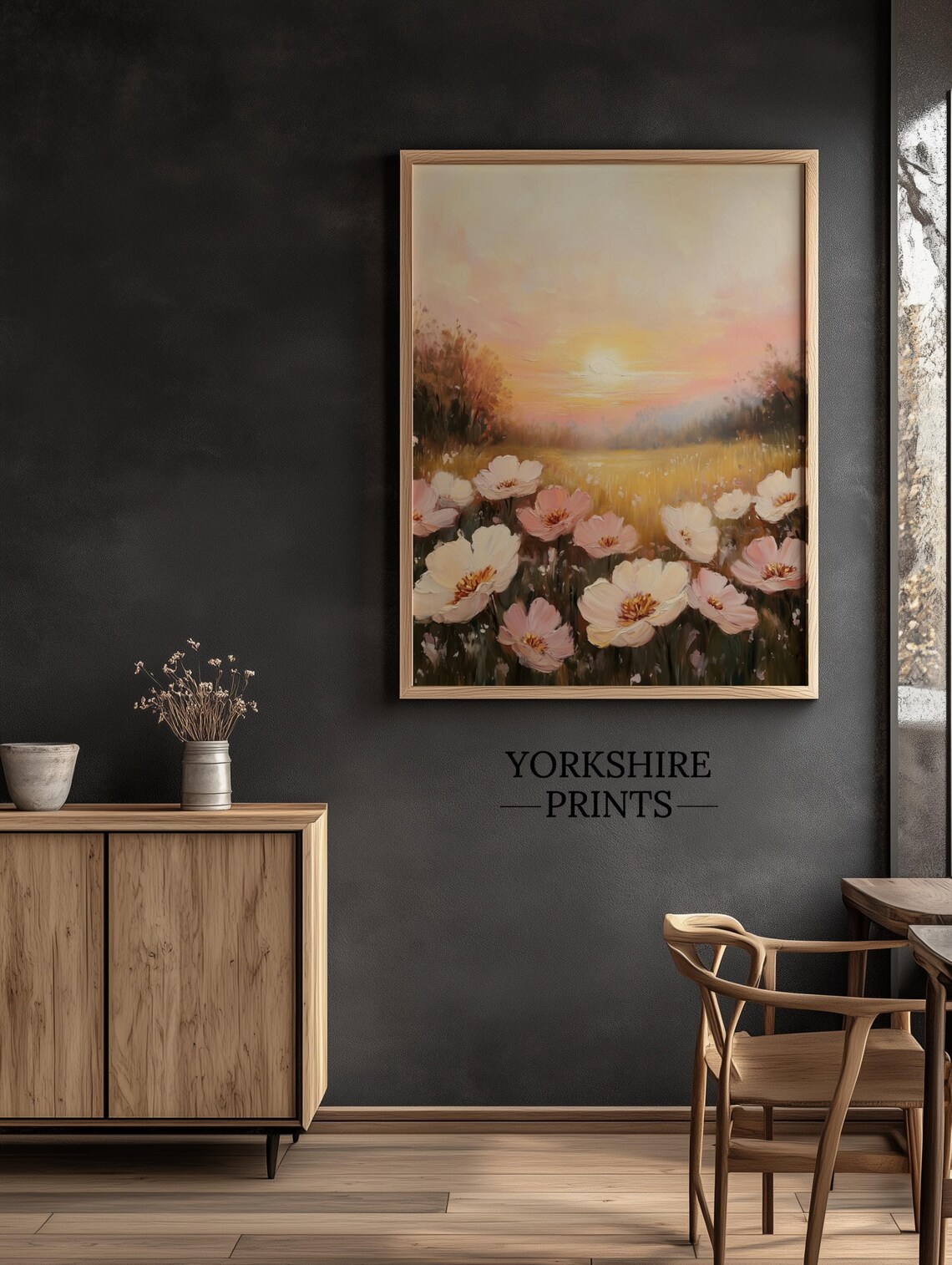 Vintage Pink Wildflower Landscape Art Print - Image 2