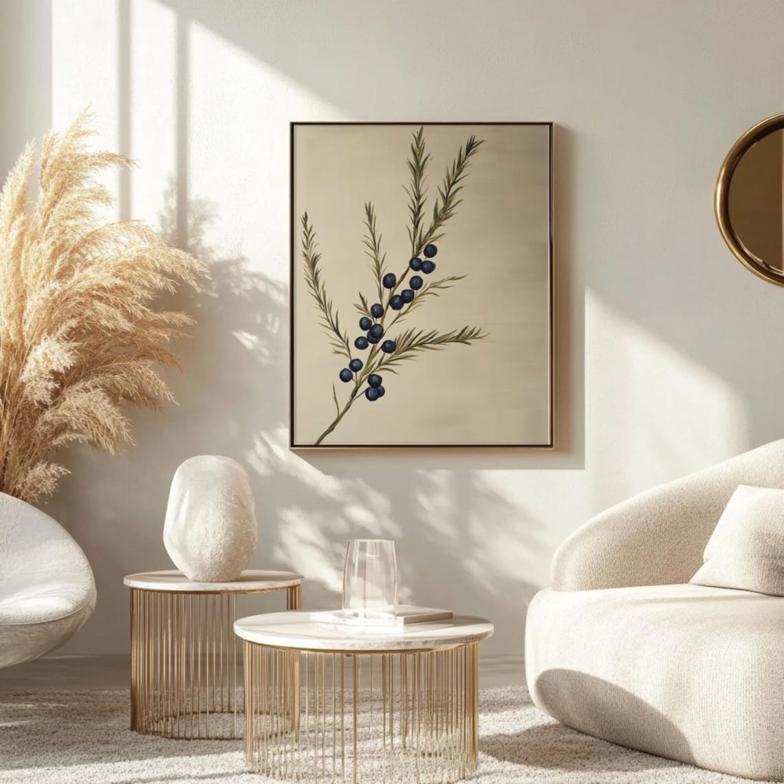 Juniper Branch With Blue Berries Minimal Botanical Illustration Poster - Image 2