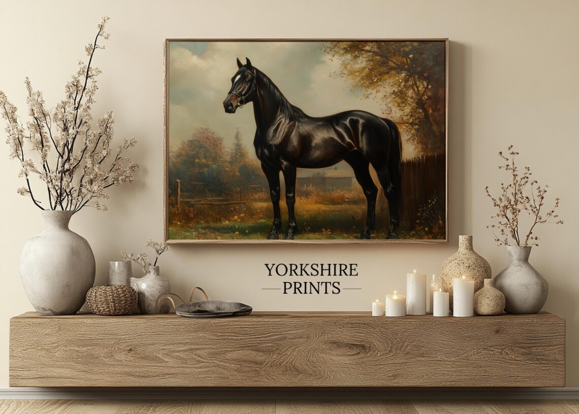 Vintage Black Stallion Art Print, Equestrian Decor - Image 2