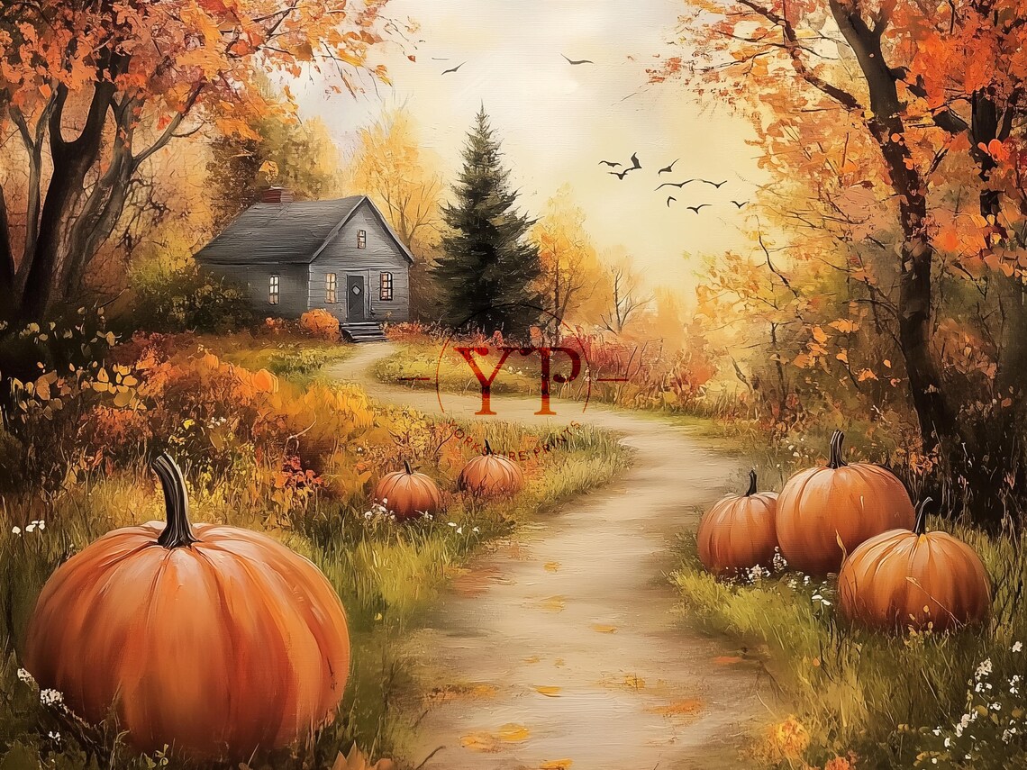 Autumn Pathway With Cottage, Vintage Oil Art Print - Image 3