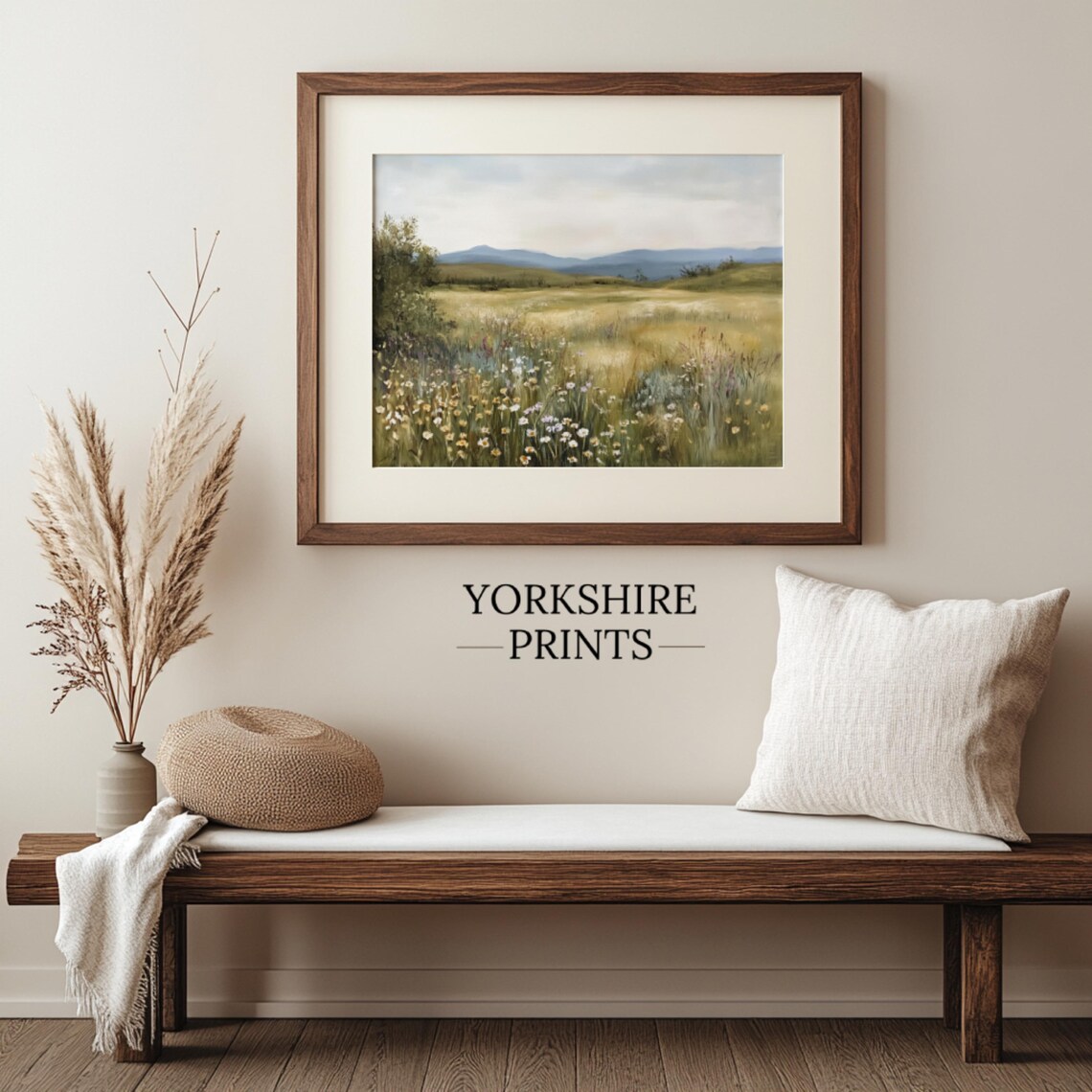 Spring Wildflower Field Landscape, Vintage Farmhouse Art Print - Image 3