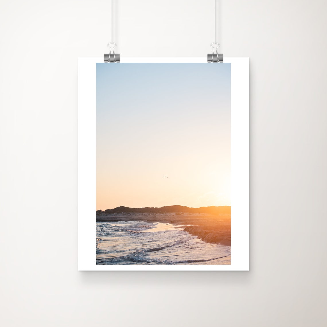 Camargue Sunset Beach Bird In Flight Ocean Photography Poster