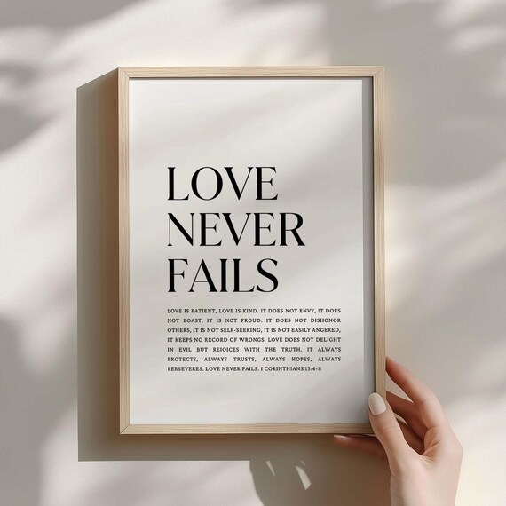 1 Corinthians 1348 Love Never Fails Is Patient Kind Christian Wedding Scripture Home Decor Modern Bible Verse