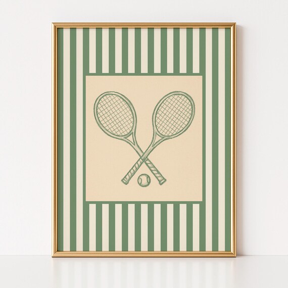 Tennis Racket Vintage Game Art Print, Country Club Decor