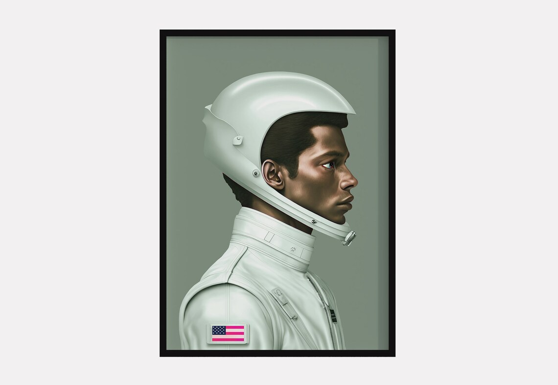 Astronaut in Green Space Suit Profile Portrait Minimalist Poster