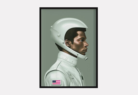 Astronaut in Green Space Suit Profile Portrait Minimalist Poster