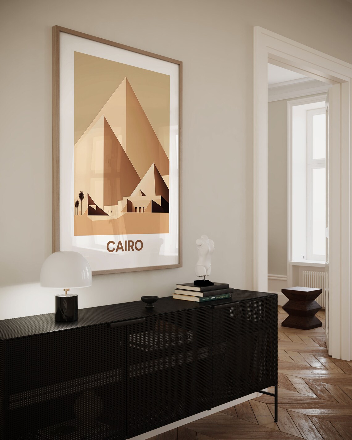 Cairo Pyramids of Giza Sunlit Beige Minimalist Travel Poster - Image 2