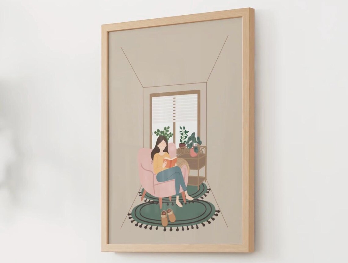 Cozy Reader, Woman Reading Office Decor - Image 2