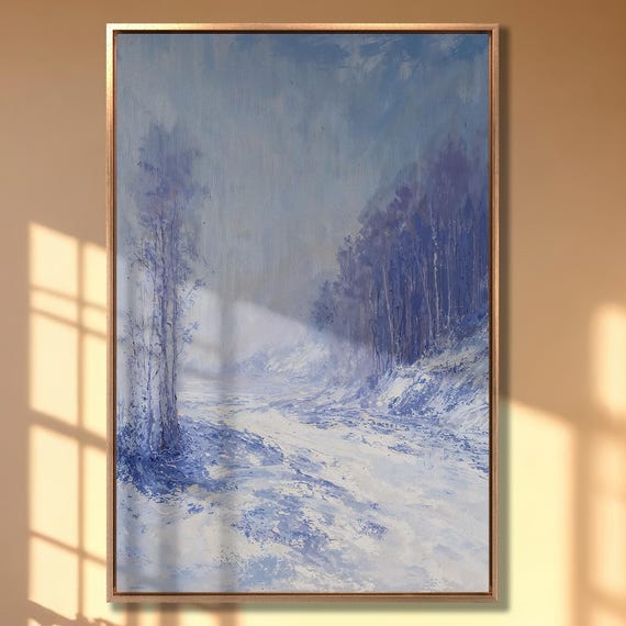 Snowy Road And Forest Framed Print Extra Large Winter Wonderland Wall Art Nature Landscape Decor Gift For Home Ready To Hang