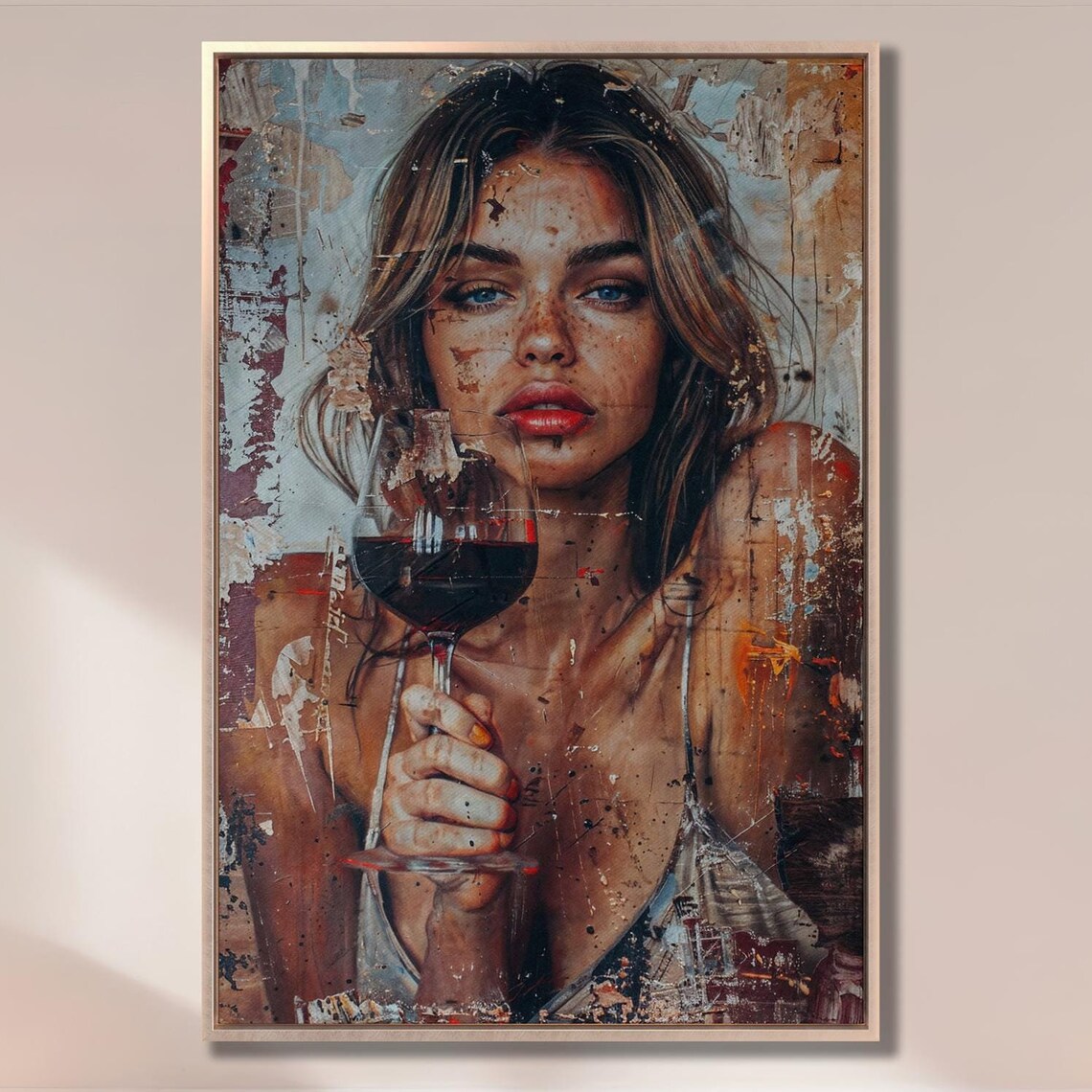 Sophisticated Woman Holding Red Wine Glass Abstract Portrait Poster