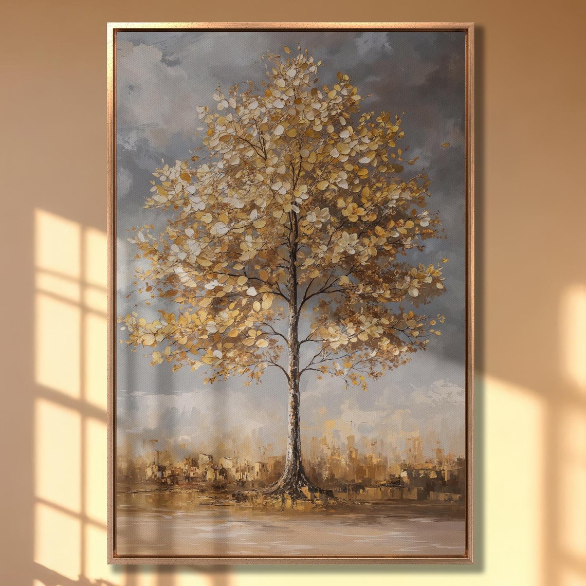 Golden Leaf Tree by the Water Impressionist Nature Painting Poster