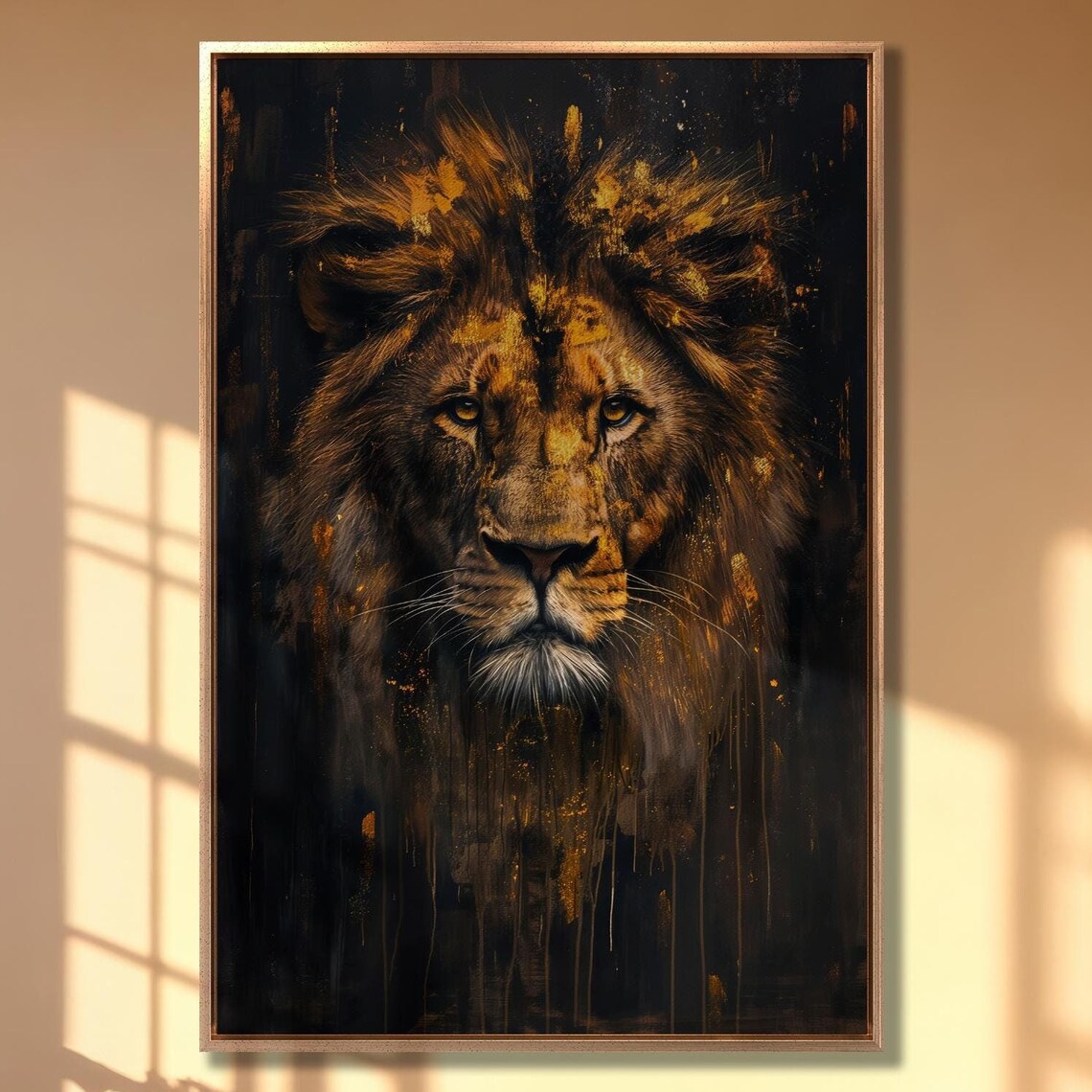 Majestic Lion Abstract Painting Print, Royal Wildlife