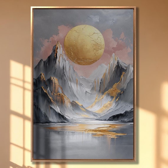 Abstract Golden Sun And Mountain Peaks Wall Art Landscape Print Modern Wall Decor Nature Inspired Poster Serene Artwork Ready To Hang