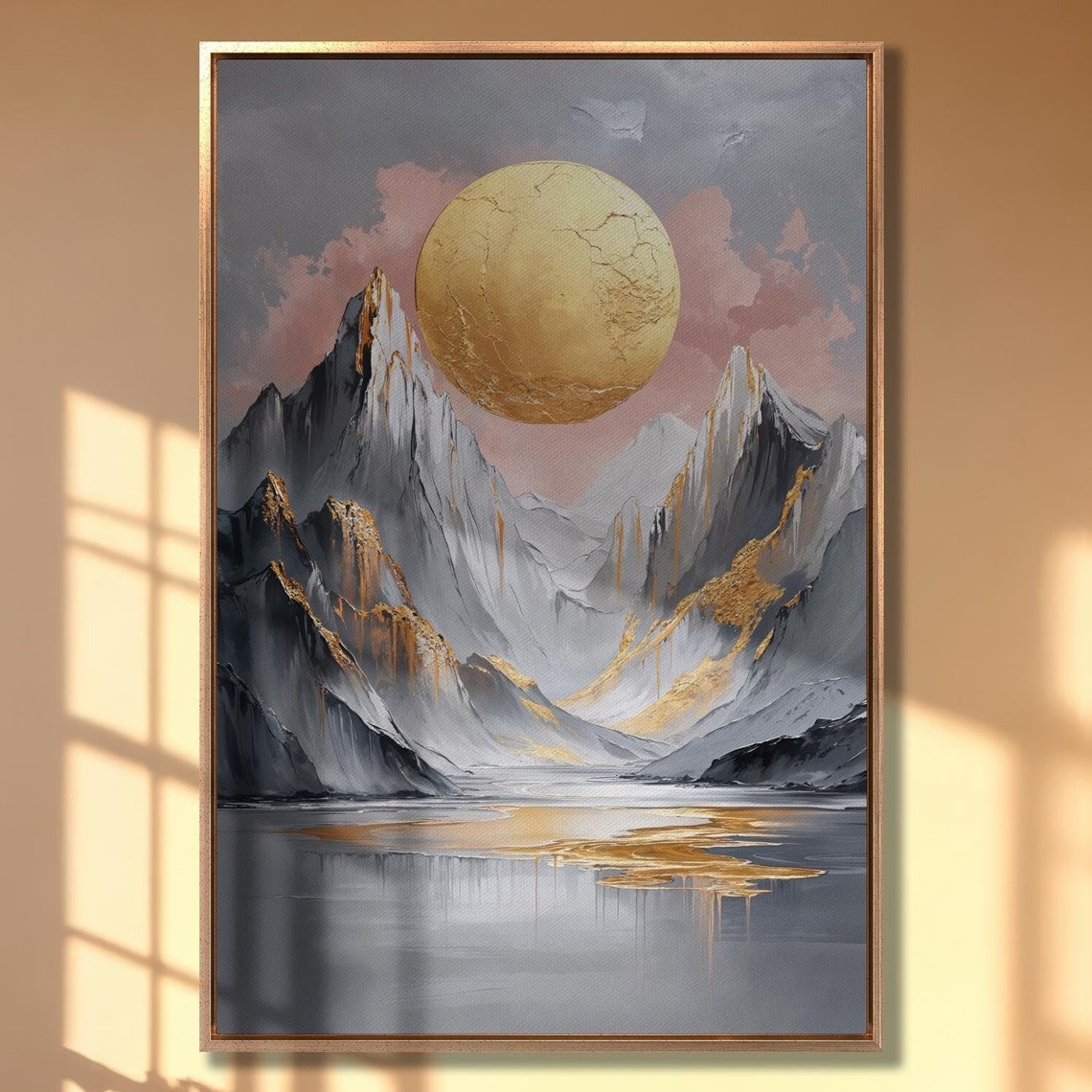 Abstract Golden Sun And Mountain Peaks Wall Art Landscape Print Modern Wall Decor Nature Inspired Poster Serene Artwork Ready To Hang